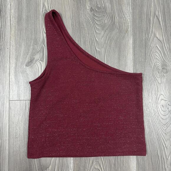 American Eagle Burgundy Metallic One Shoulder Crop Top - Women's Party Shirt, XS - Picture 4 of 6